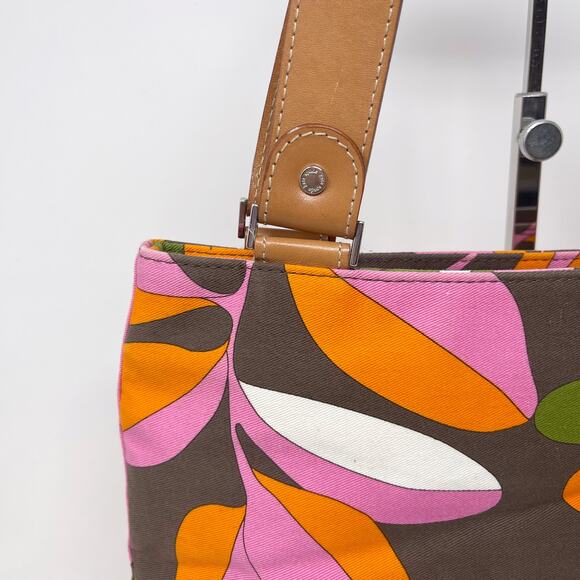 Kate Spade Pink Orange Brown Vintage Floral Inspired Tote Double Leather Handle - Picture 5 of 16